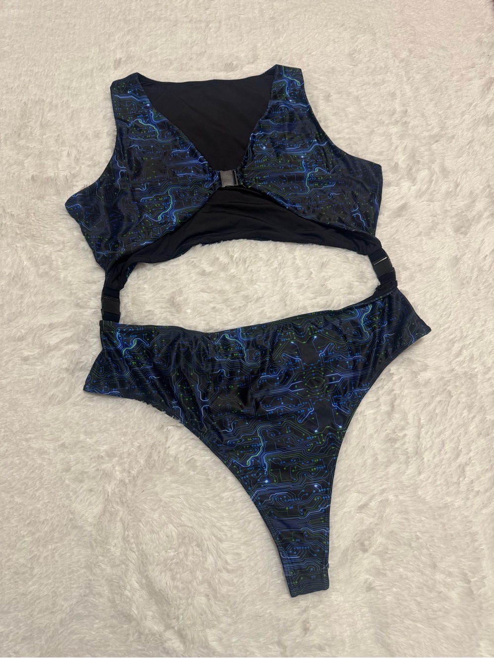 New 3x blue circuit board bodysuit top festival rave cyber punk one piece